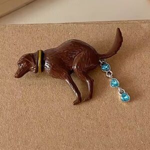 Pooping Dog Brooch with Blue Accents